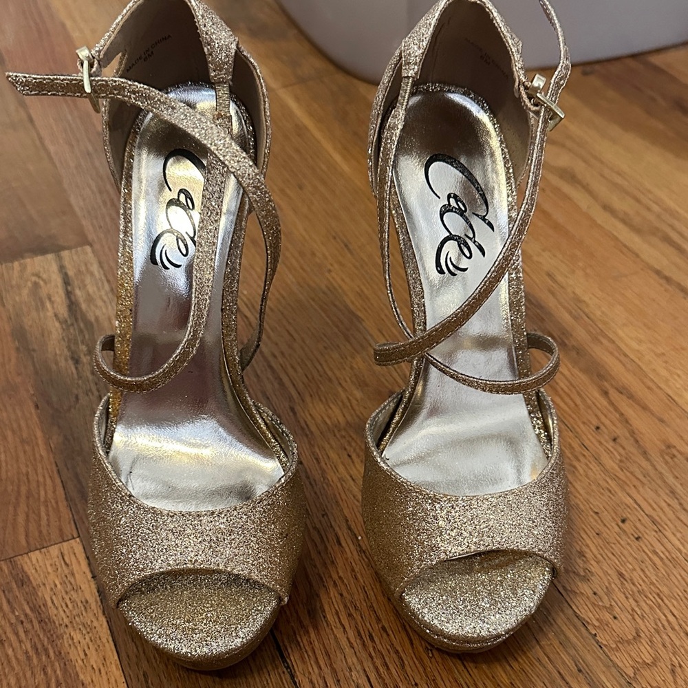 CeCe Glittering Gold Strappy Heels. -  Size 6